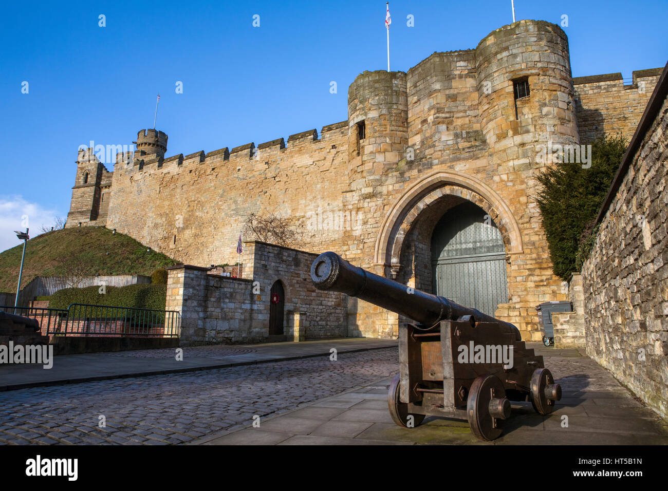 Una vista del centro storico Lincoln Castle a Lincoln, Regno Unito. Il castello fu costruito da Guglielmo il Conquistatore nel XI secolo. Foto Stock
