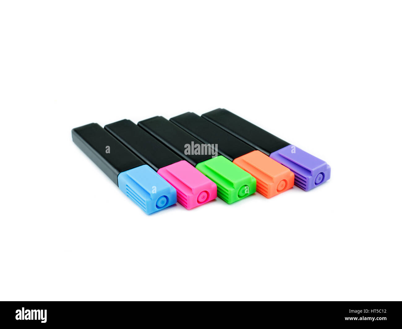 Set di evidenziatori isolati su sfondo bianco. Foto Stock