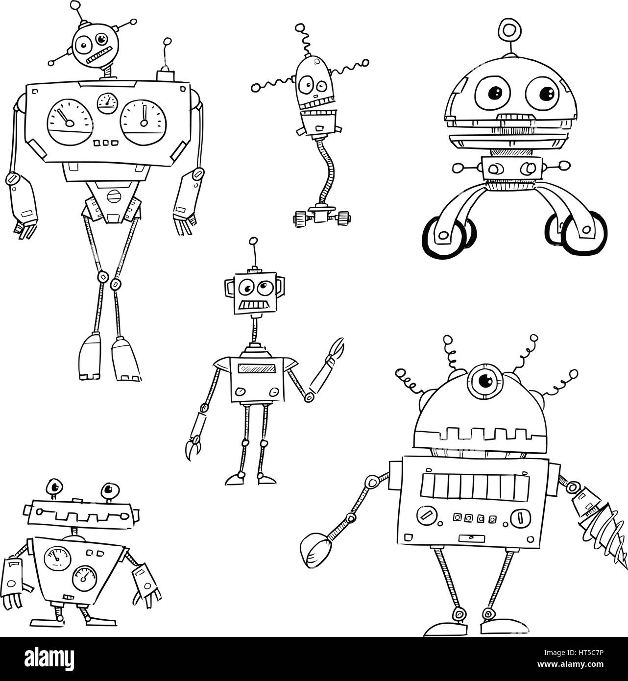 Impostare02 del vettore di cartoon doodle robot Illustrazione Vettoriale