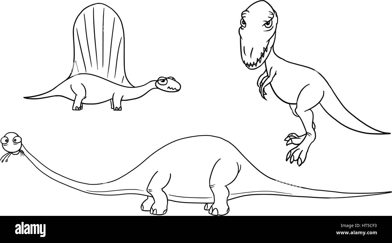 Vector Cartoon impostare 03 di antico dinosauro monster - Dimetrodon, Brontosaurus, Tyrannosaurus Illustrazione Vettoriale