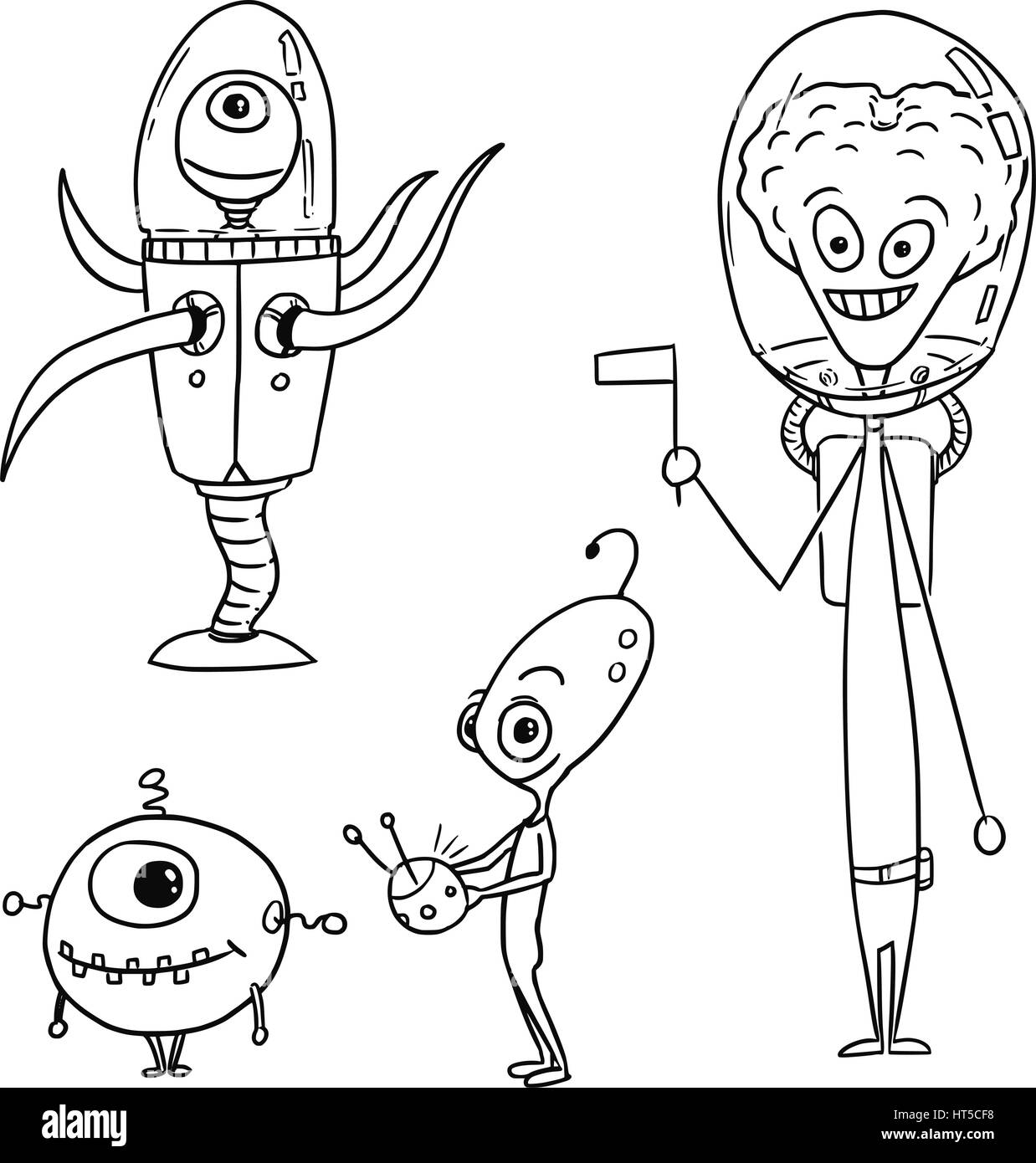 Vector Cartoon impostare 03 di amichevole alien astronauti Illustrazione Vettoriale