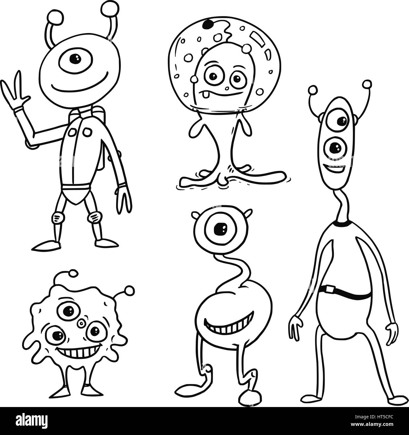 Vector Cartoon impostare 05 di amichevole alien astronauti Illustrazione Vettoriale