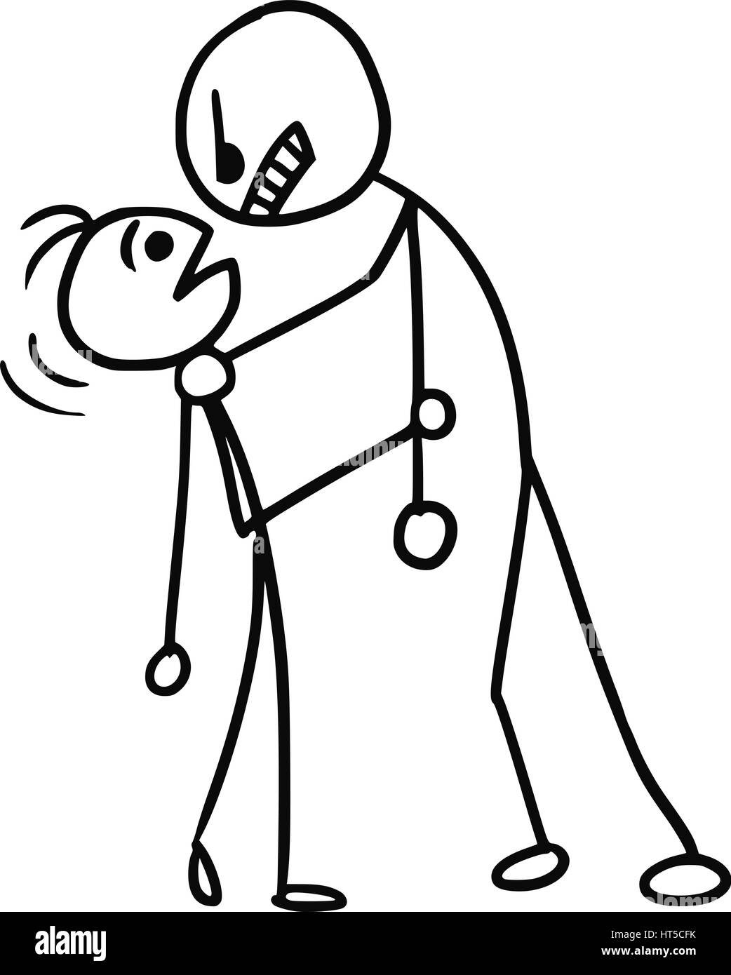 Vettore di Cartoon doodle big Stickman tiene il collo di minori stickman Illustrazione Vettoriale