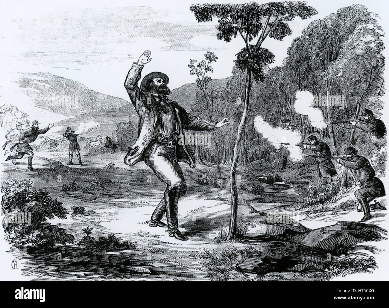 BEN HALL (1837-1865) bushranger Australiano. Ucciso il 6 maggio 1865 come mostrato in una incisione di Oswald Campbell dalla Australian News per i lettori Home Foto Stock