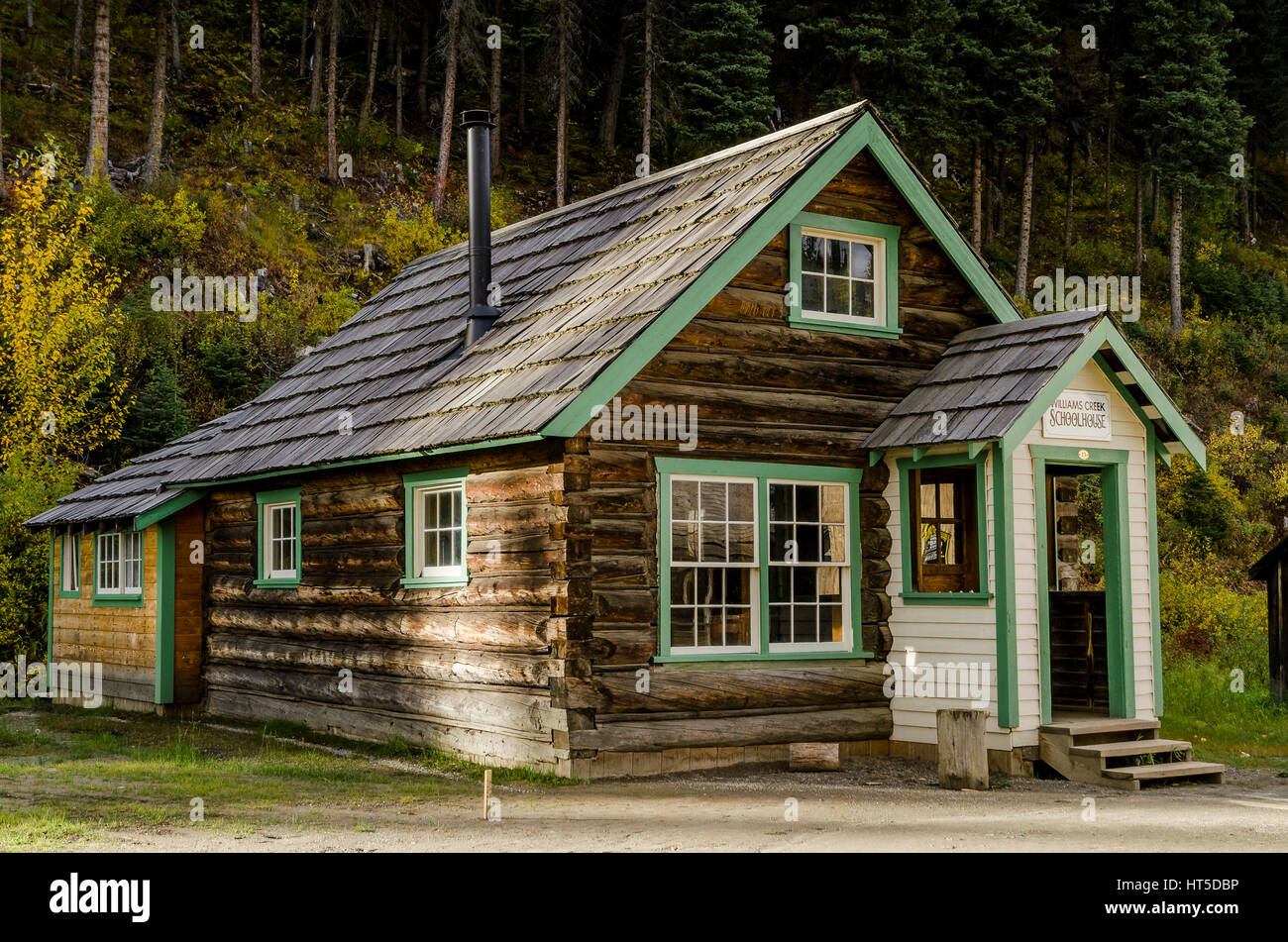 Willims Creek Schoolhouse, Barkerville città, regione Cariboo, Britsih Columbia, Canada Foto Stock
