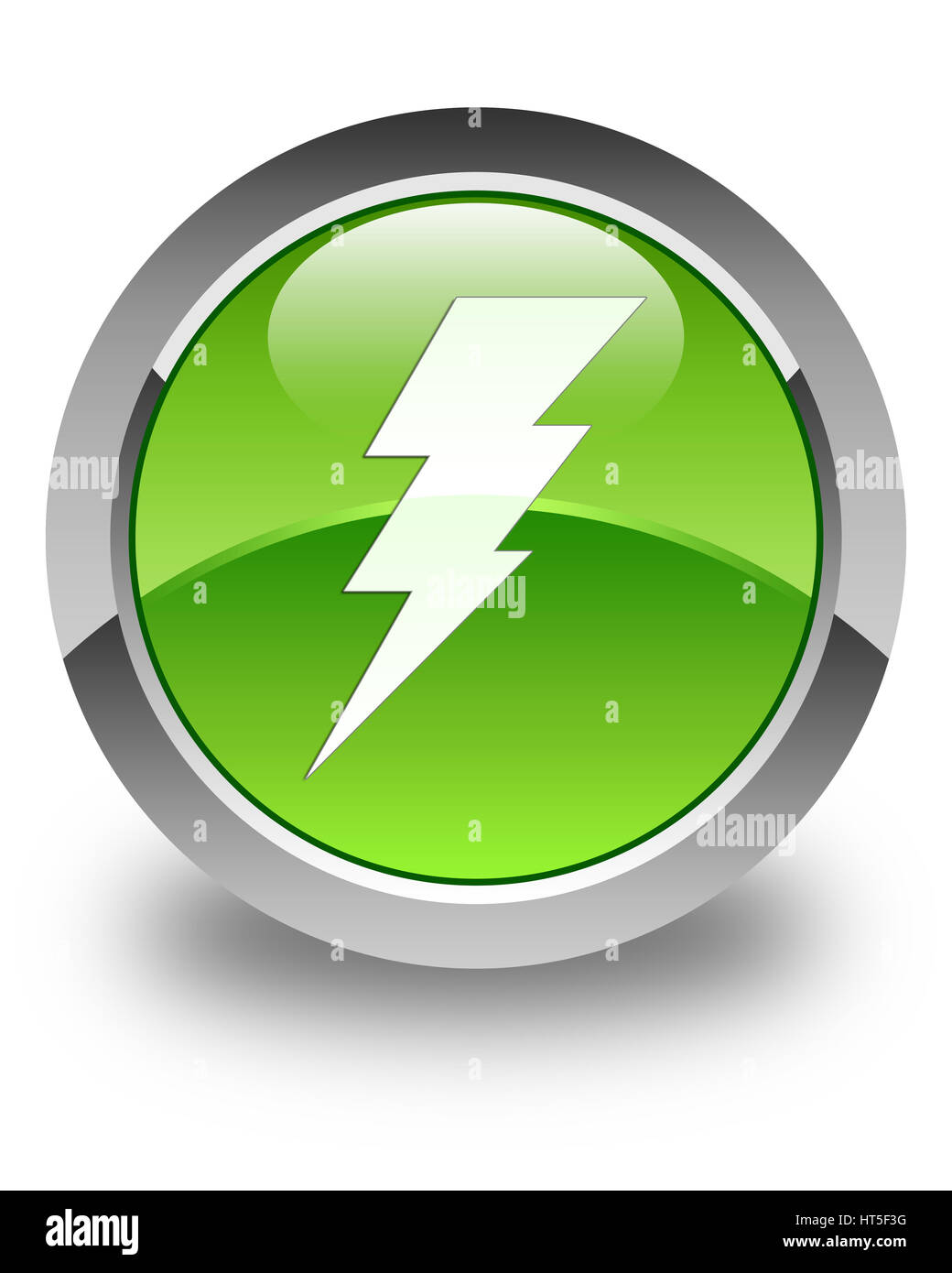 Icona di elettricità isolate su carta lucida verde pulsante rotondo illustrazione astratta Foto Stock