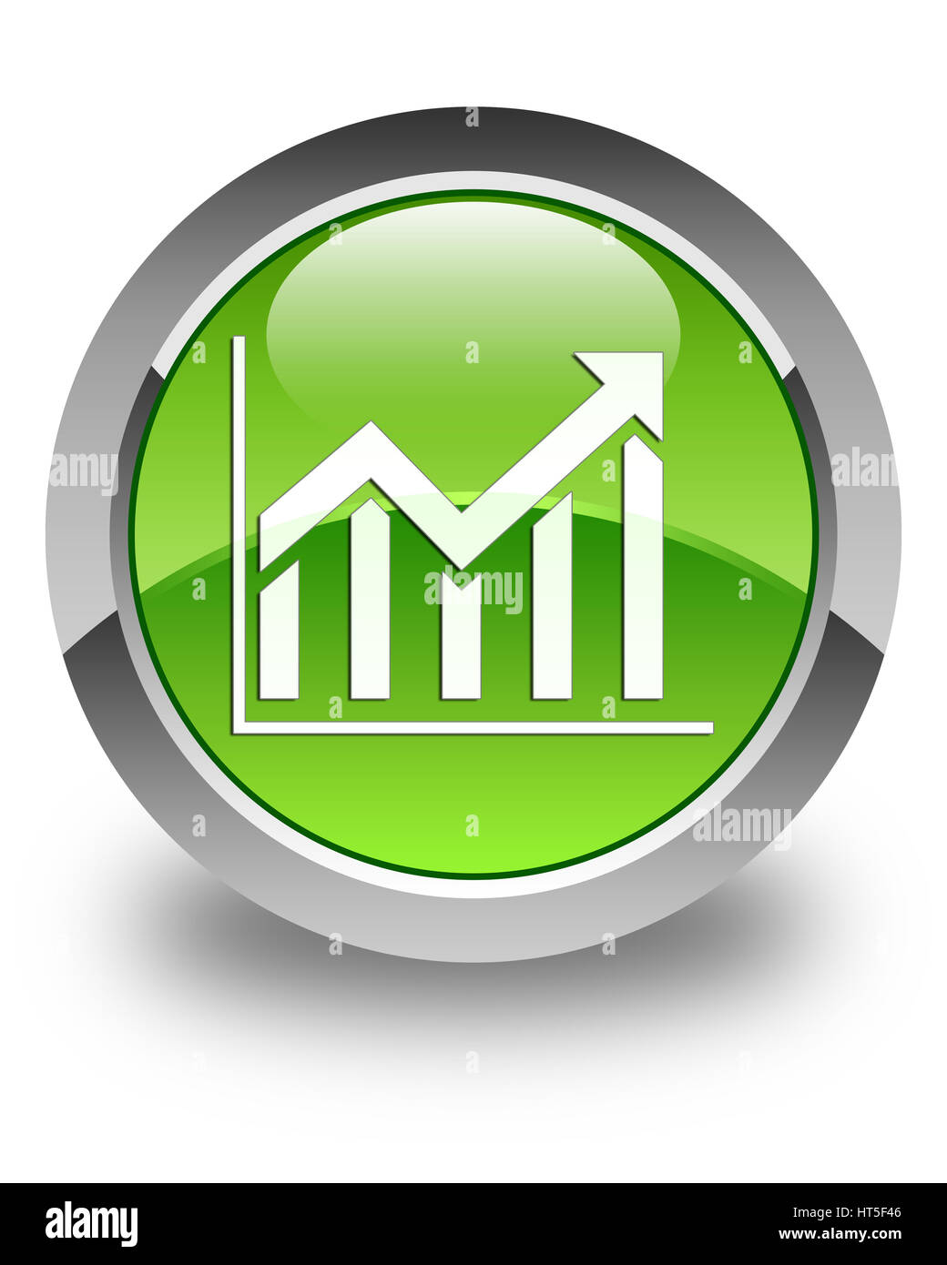 Icona statistiche isolati su carta lucida verde pulsante rotondo illustrazione astratta Foto Stock
