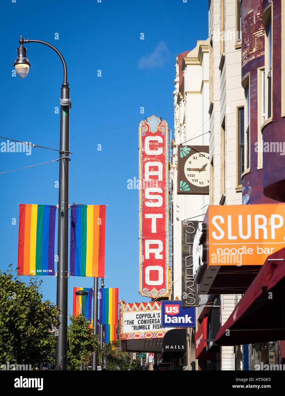 Il rettangolo di selezione dell'iconico Castro Theatre, nel quartiere Castro di San Francisco, California. Foto Stock