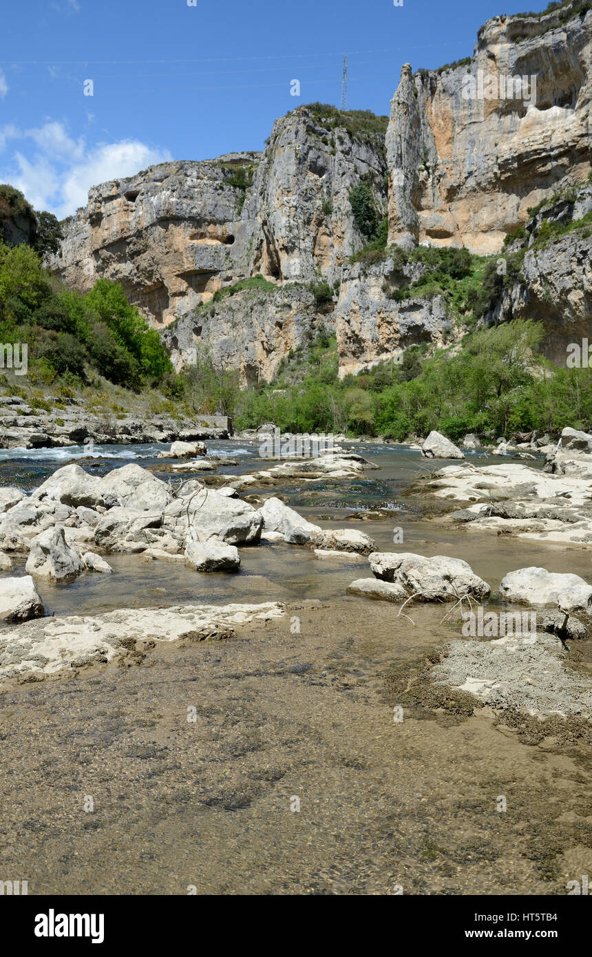 Vista la molla del famoso canyon spagnolo Foz de Lumbier Foto Stock