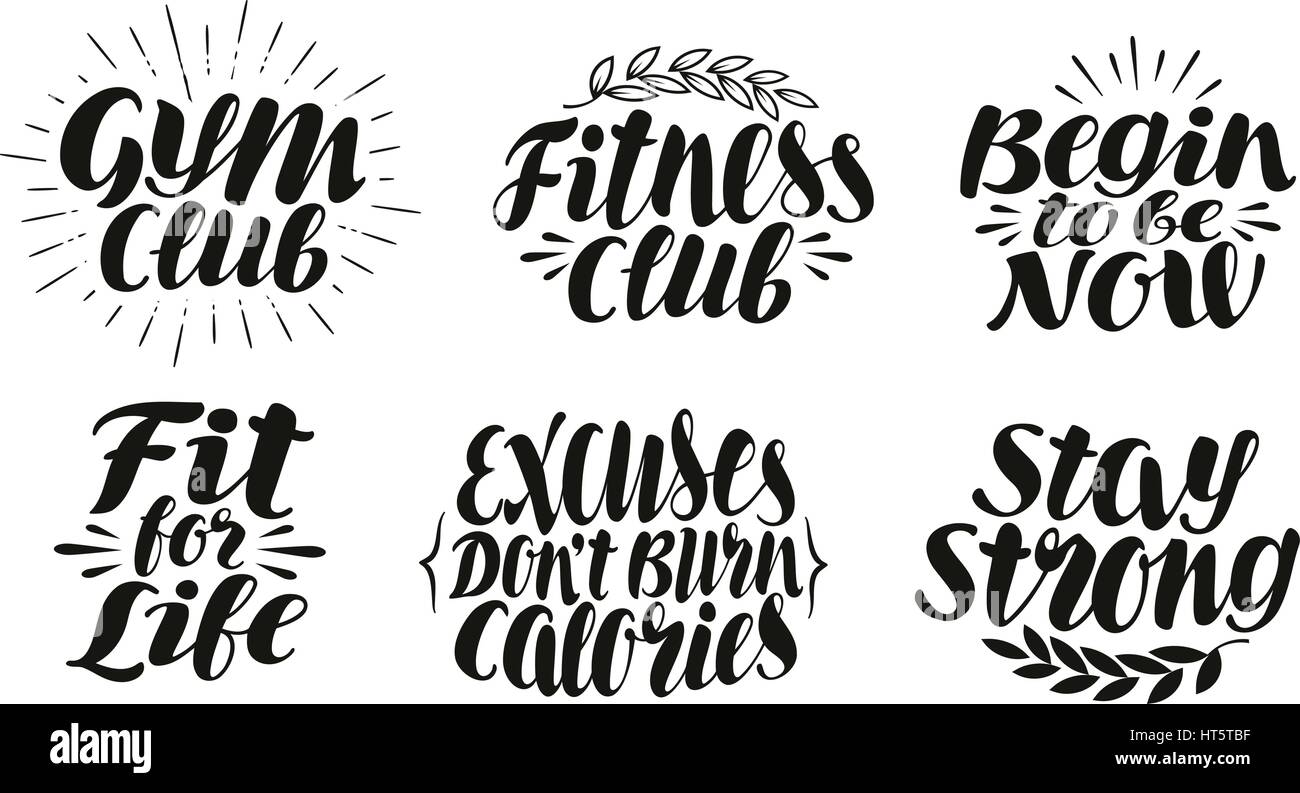 Fitness, sport, palestra etichetta, identità. Concetto di motivazione, simbolo. Lettering, calligrafia illustrazione vettoriale Illustrazione Vettoriale