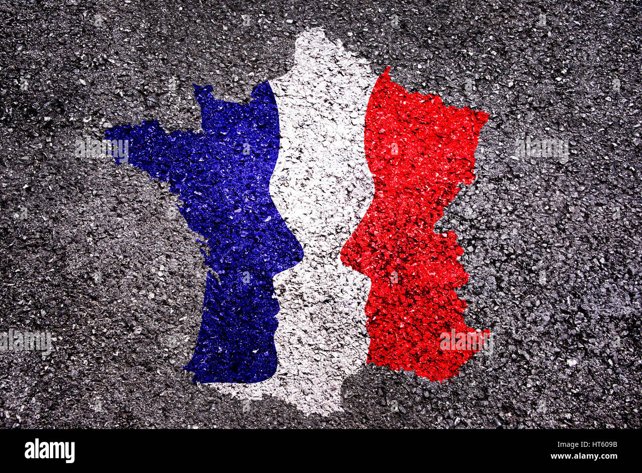 Elezioni presidenziali francesi concetto, mappa della Francia con 2 facce Foto Stock
