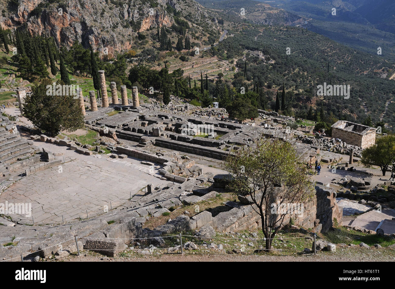 Le colonne del Tempio di Apollo a Delfi, Grecia Foto Stock