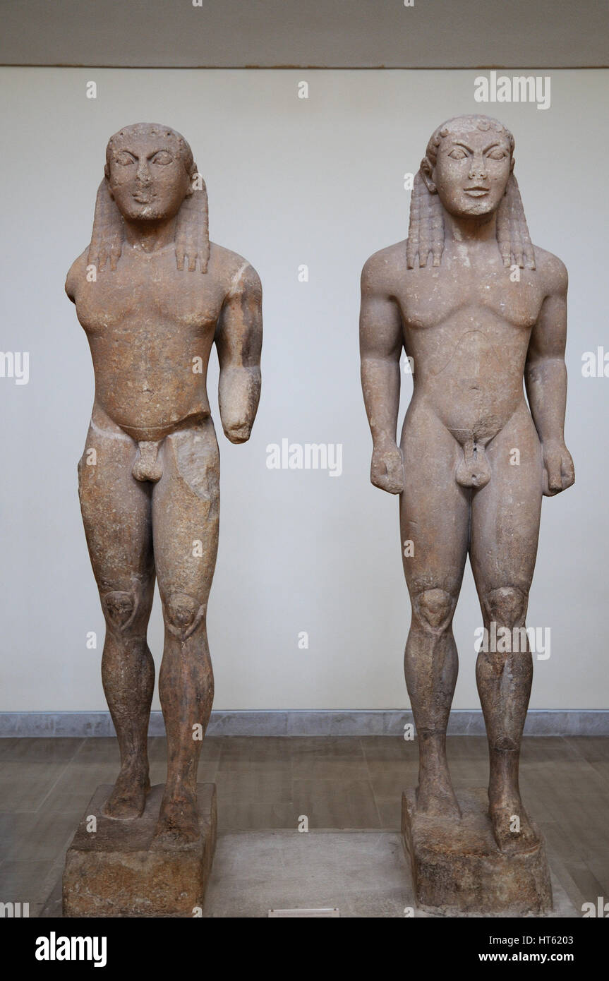 Delphi Museo Archeologico. Kouros, Kleobis e Biton Foto Stock