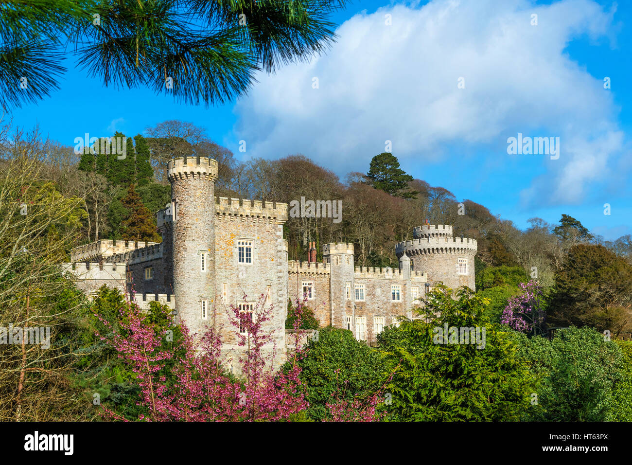 Caerhays Castle in Cornovaglia, Inghilterra, Regno Unito. Foto Stock