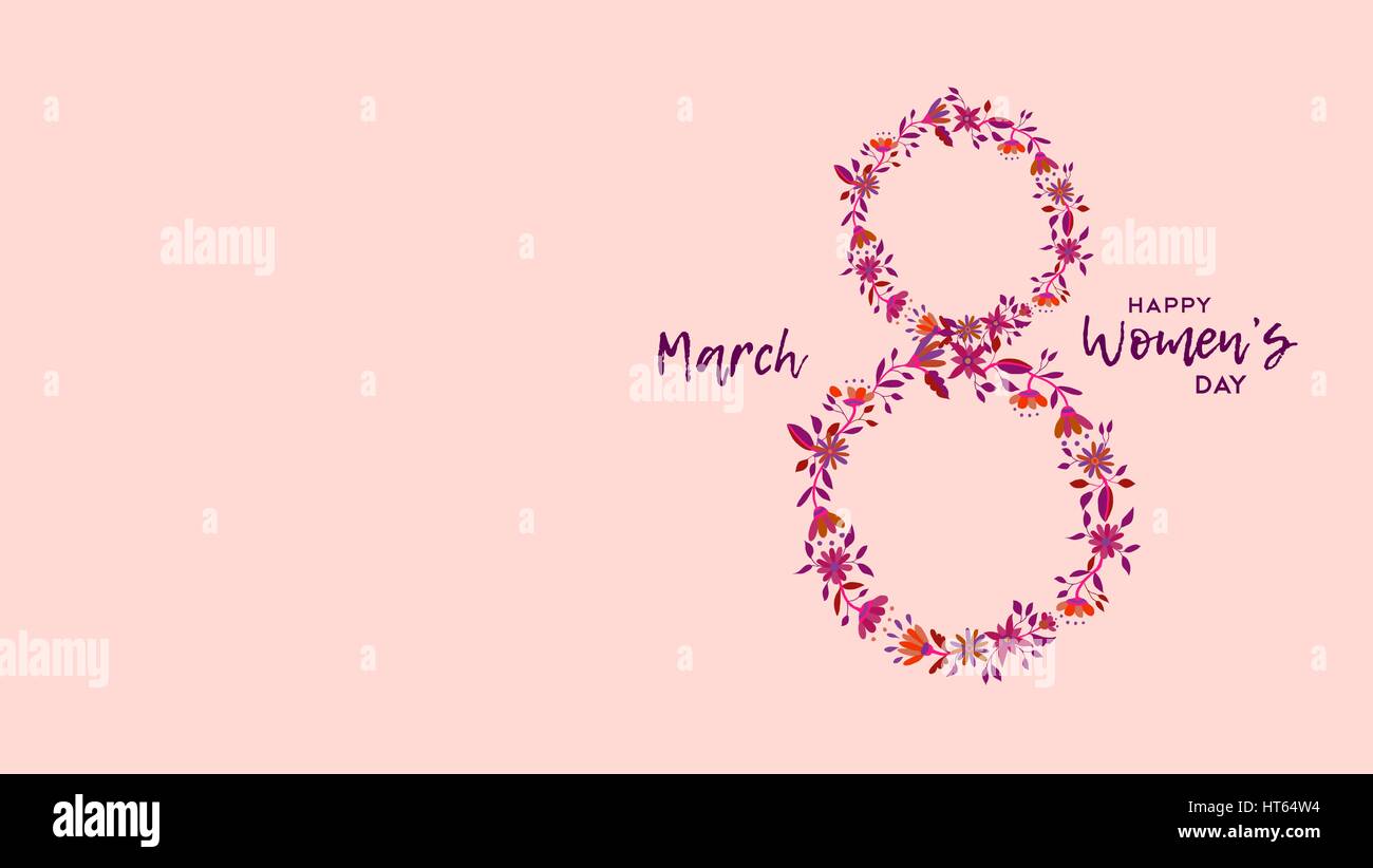 Felice per la Giornata internazionale della donna dell 8 marzo modello di scheda. Fiore rosa ghirlanda di illustrazione con la celebrazione del preventivo. EPS10 vettore. Illustrazione Vettoriale