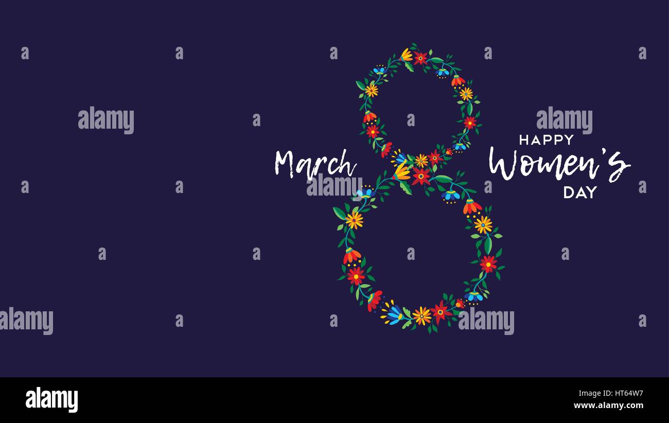 Felice per la Giornata internazionale della donna dell 8 marzo modello di scheda. Ghirlanda di fiori illustrazione con la celebrazione del preventivo. EPS10 vettore. Illustrazione Vettoriale