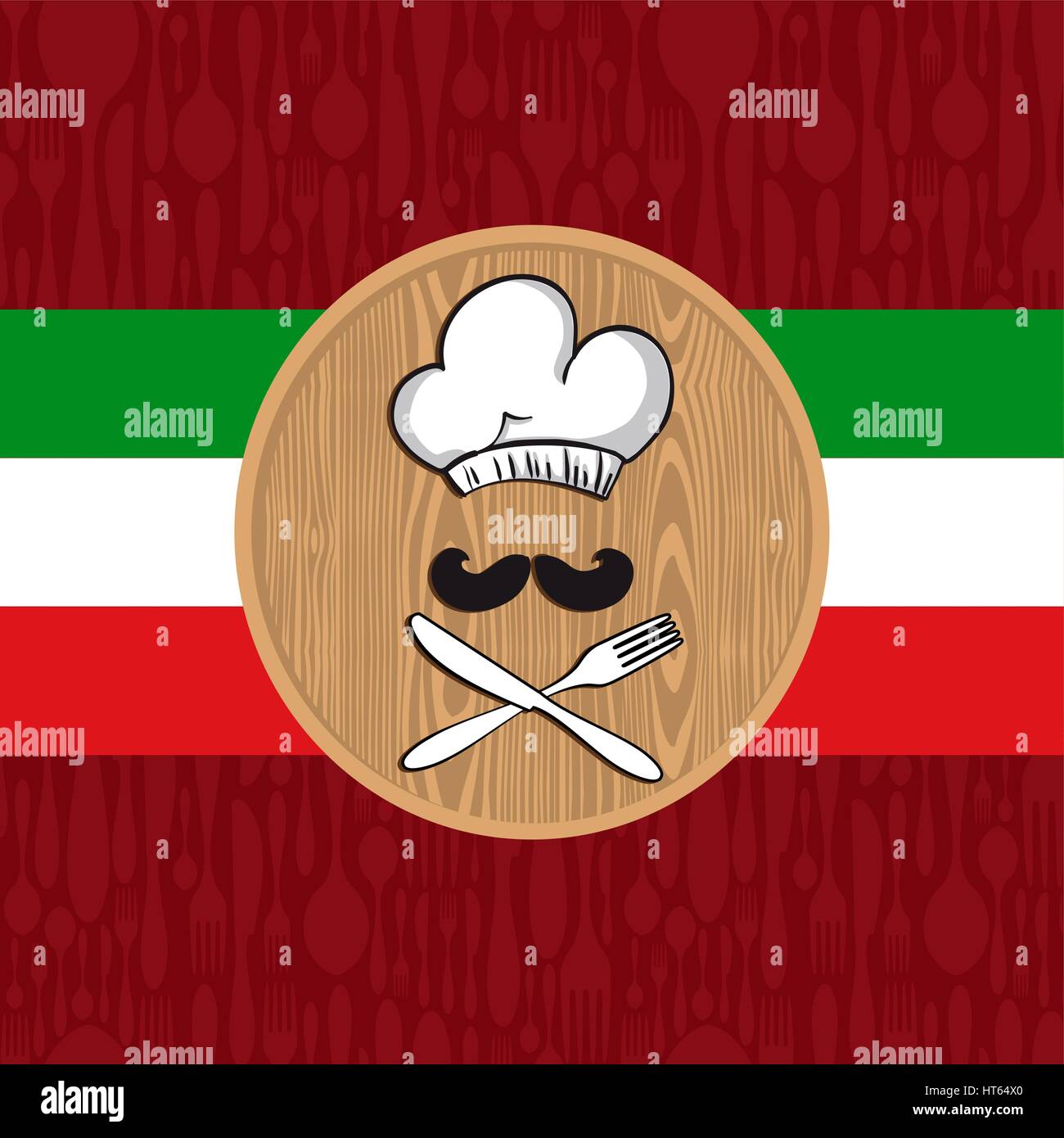 Tradizionale Italiana illustrazione dello chef con cucina Posate per il menu del ristorante o decorazione. EPS10 vettore. Illustrazione Vettoriale