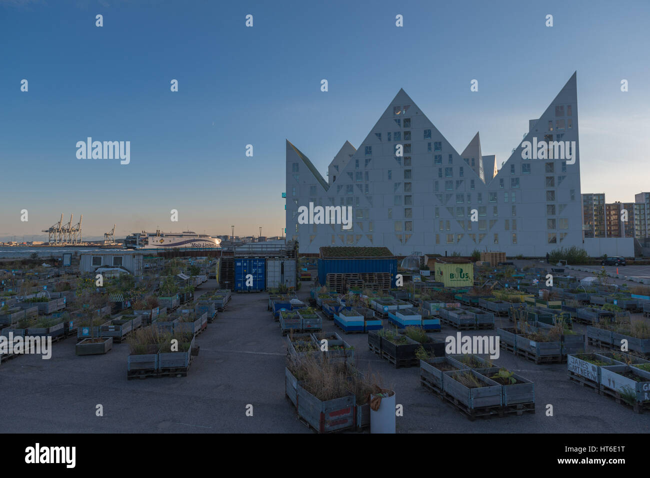 Il Isbjerget (Ice Berg) Edificio di Aarhus Oe, Aaarhus est, un nuovo quartiere della città a habor anteriore, Aarhus, Nord dello Jutland, Danimarca, Europa Foto Stock