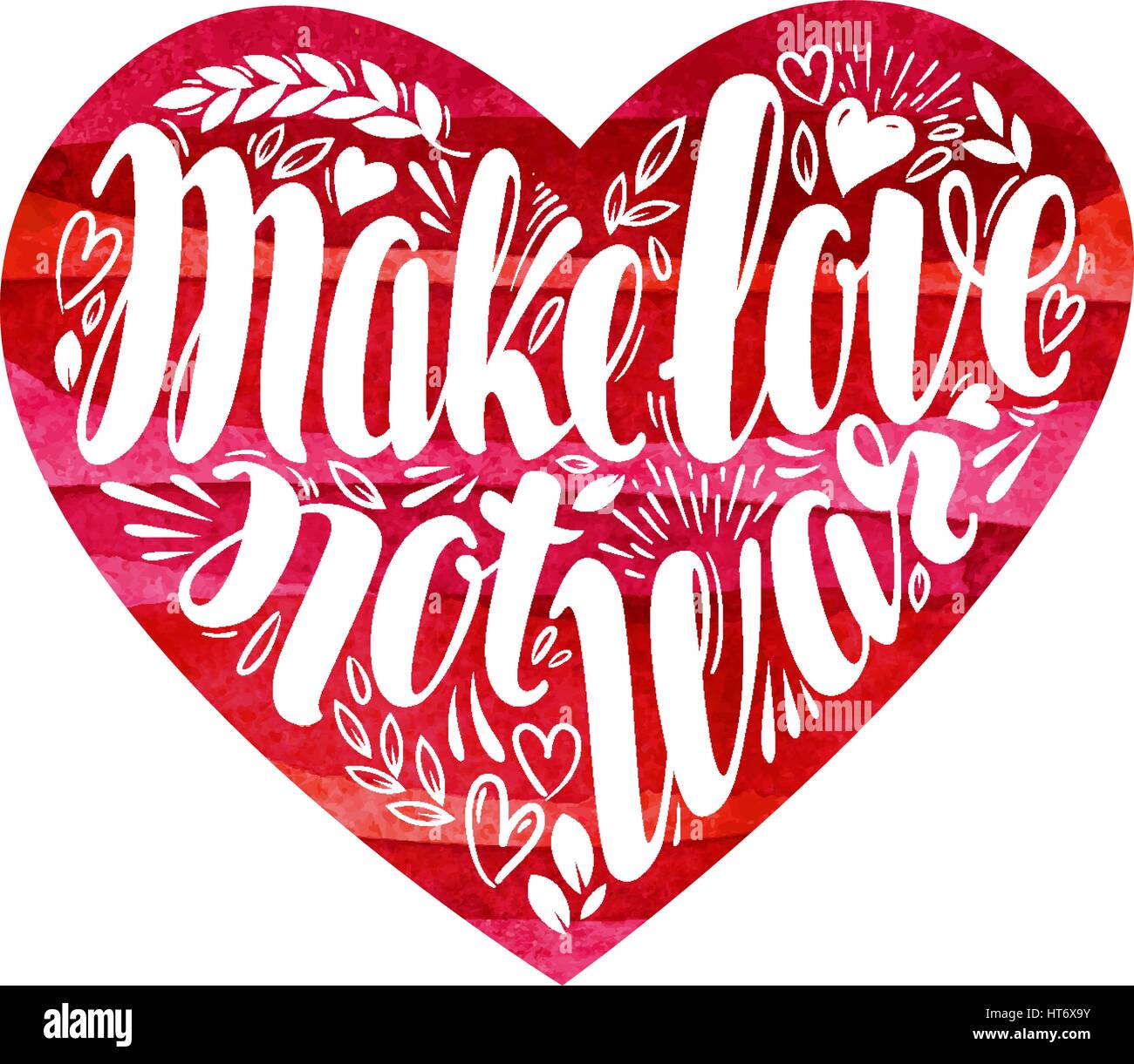 Fare l'amore non la guerra, etichetta. Lettering decorativo, calligrafia in forma di cuore. Hippie, il pacifismo simbolo. Illustrazione Vettoriale Illustrazione Vettoriale