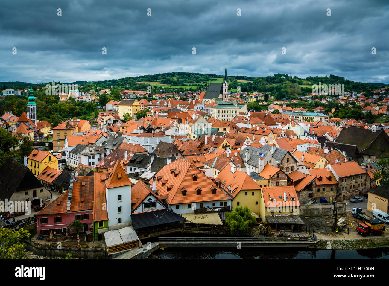Il bellissimo panorama di Cesky Krumlov città nella regione della Boemia meridionale della Repubblica ceca. Foto Stock