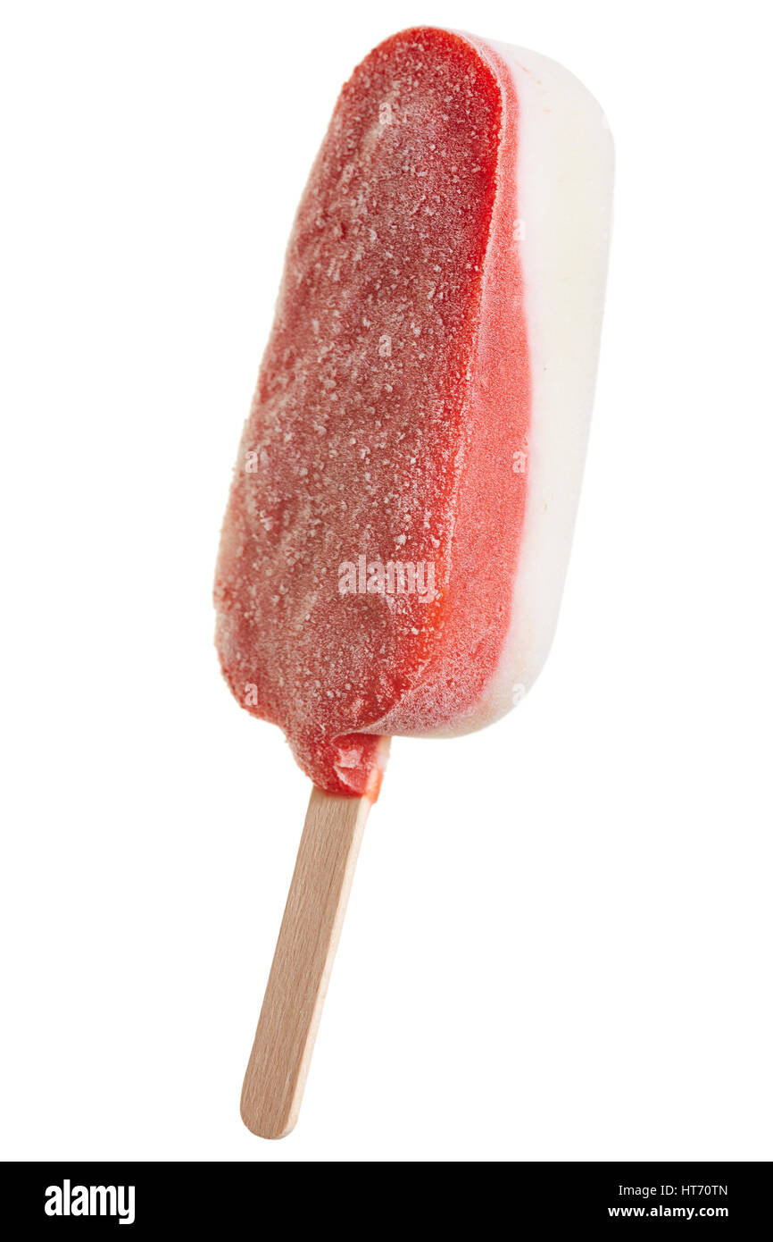 In casa fragola yogurt alla frutta ghiaccioli su un bastone Foto Stock