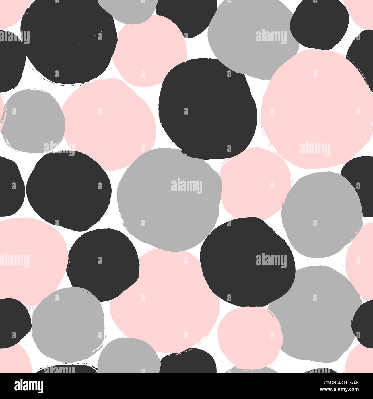 Disegnata a mano perfetta sequenza di ripetizione con forme rotonde in grigio e nero e rosa pastello su sfondo bianco. Moderna e originale tessile, carta da imballaggio, Illustrazione Vettoriale
