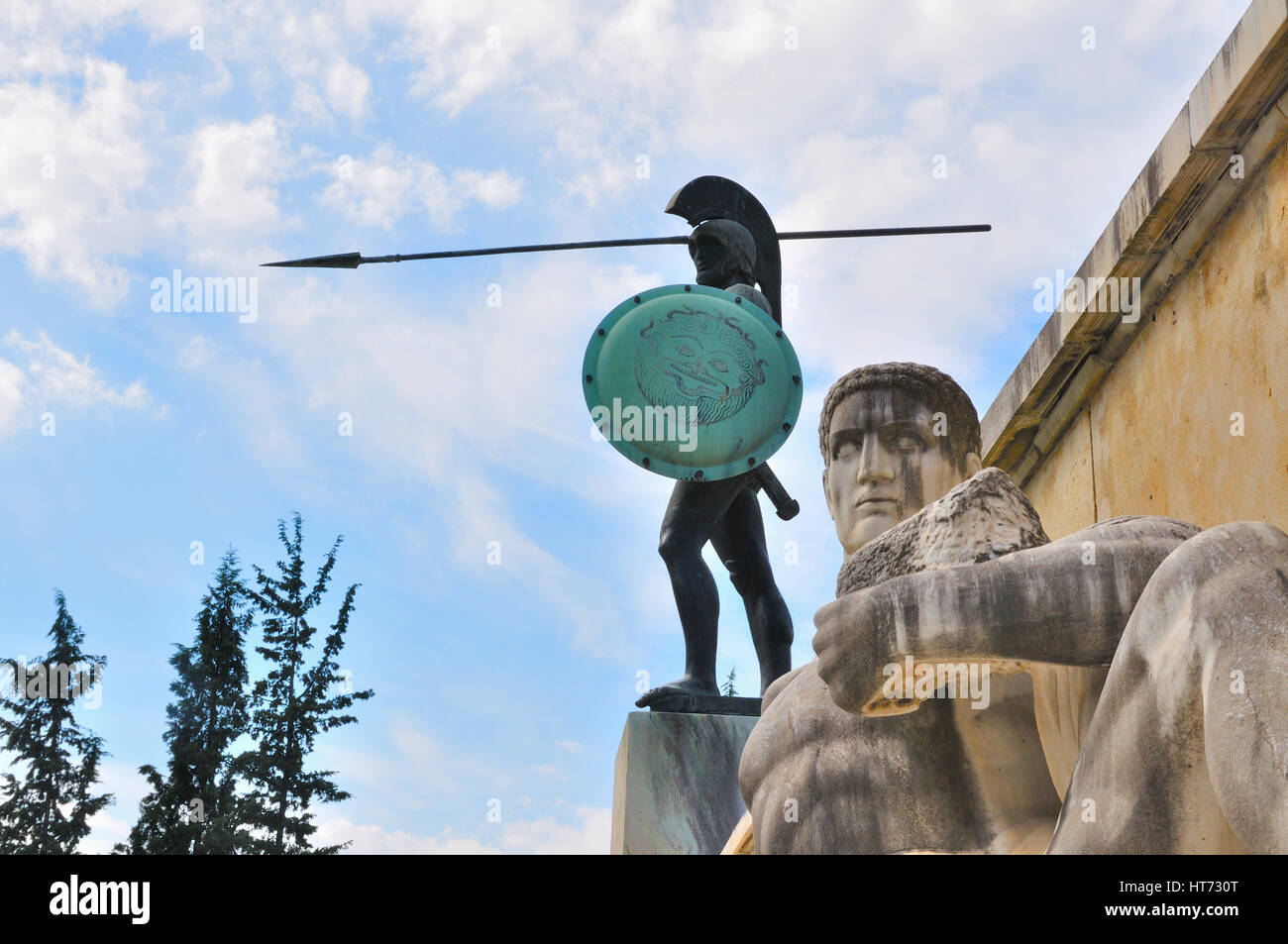 Statua di Leonida, che hanno combattuto fino alla morte con la sua famosa 300 spartani contro i persiani Foto Stock
