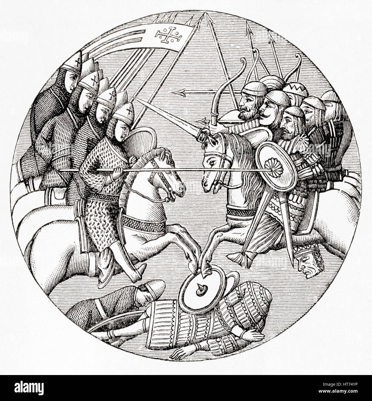 La scena della battaglia di Ascalon, 12 agosto 1099, l'ultima azione della prima crociata. Da Meyers lessico, pubblicato nel 1927. Foto Stock