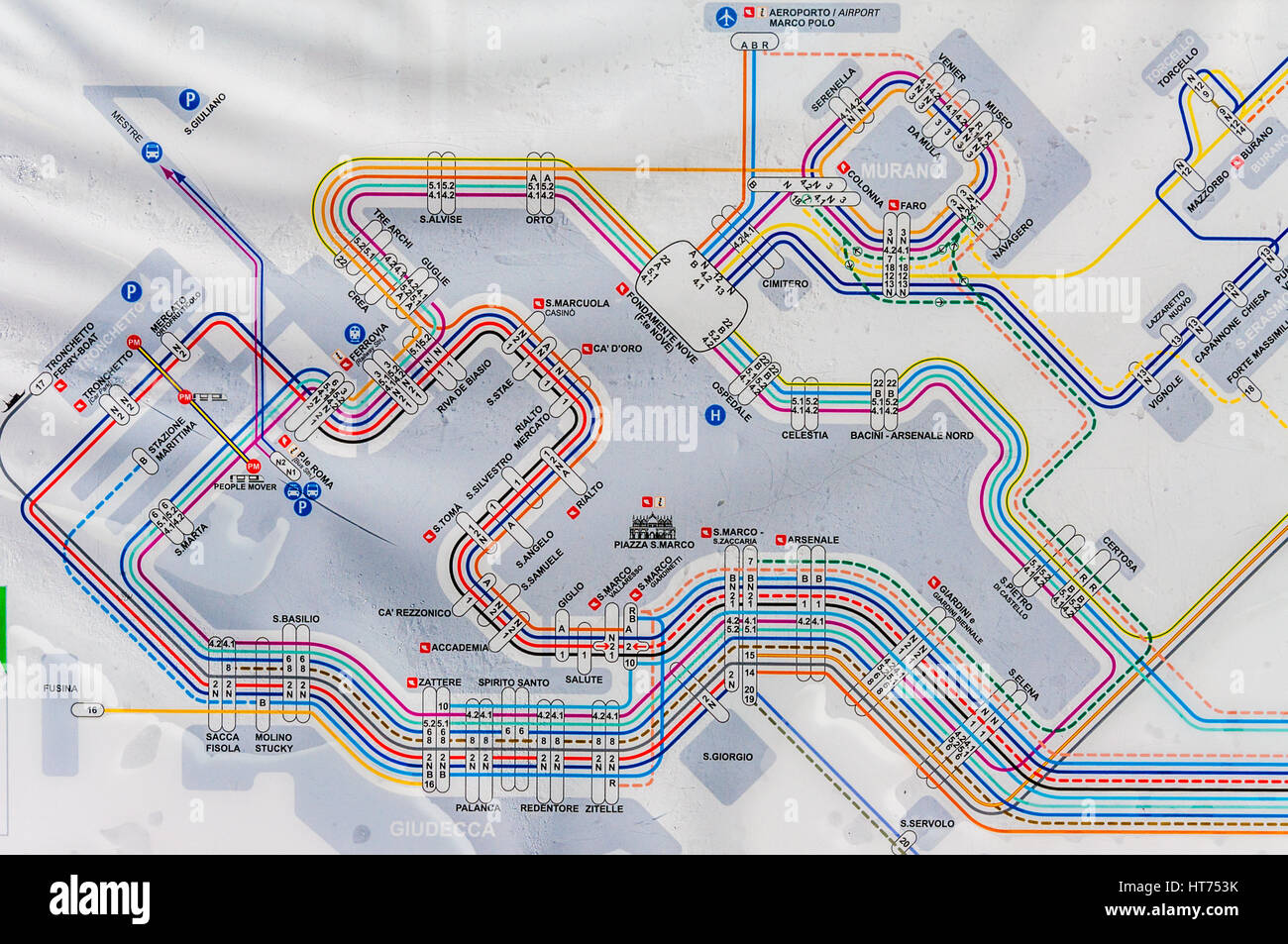 Venezia Trasporti Pubblici Mappa. Foto Stock