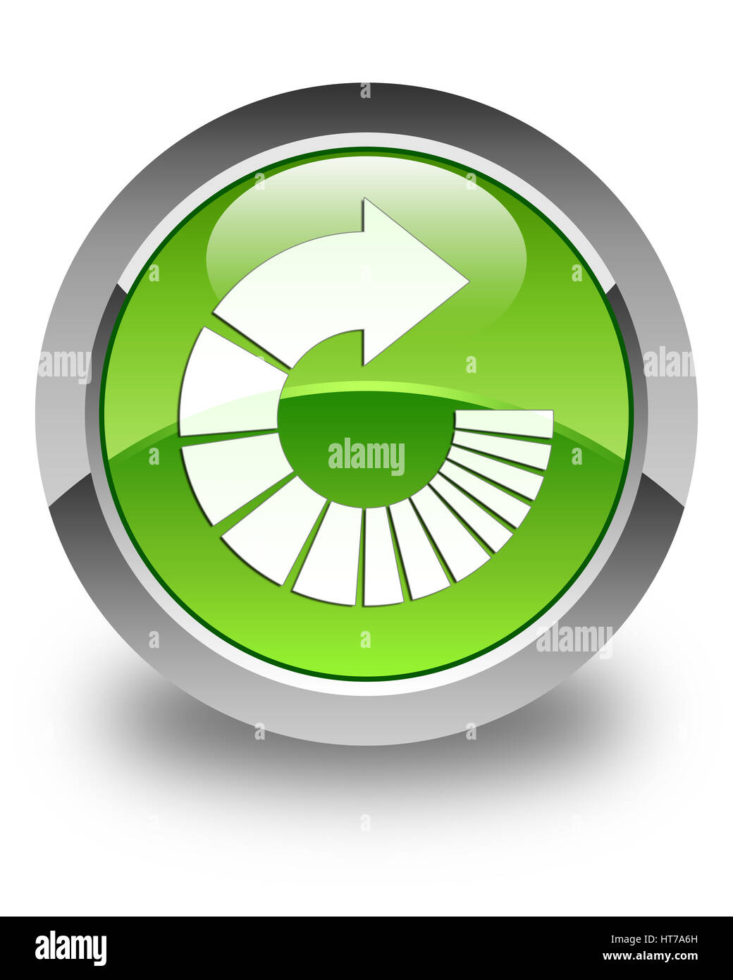 Ruotare l icona a forma di freccia isolati su carta lucida verde pulsante rotondo illustrazione astratta Foto Stock