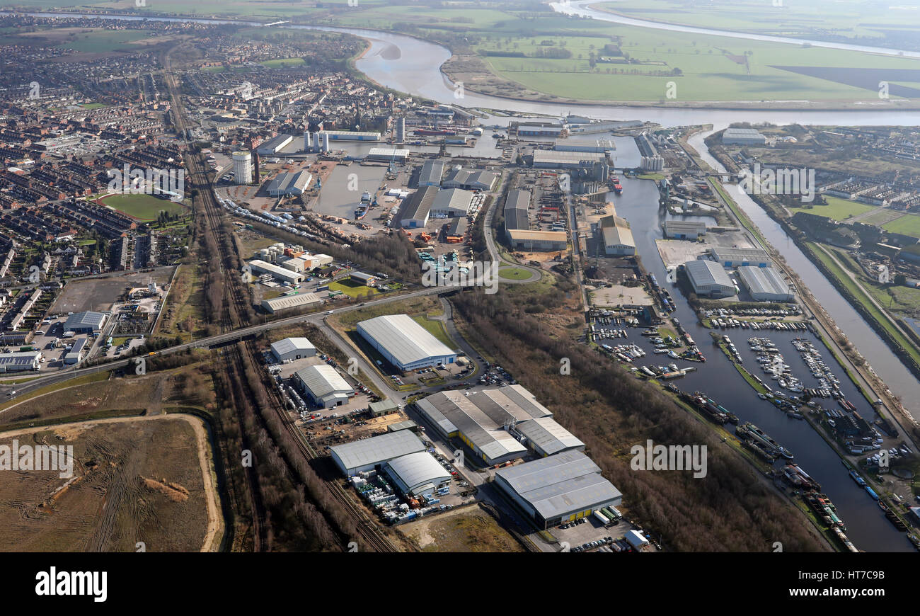 Vista aerea del Yorkshire città di Bassano del Grappa, una porta del Regno Unito Foto Stock