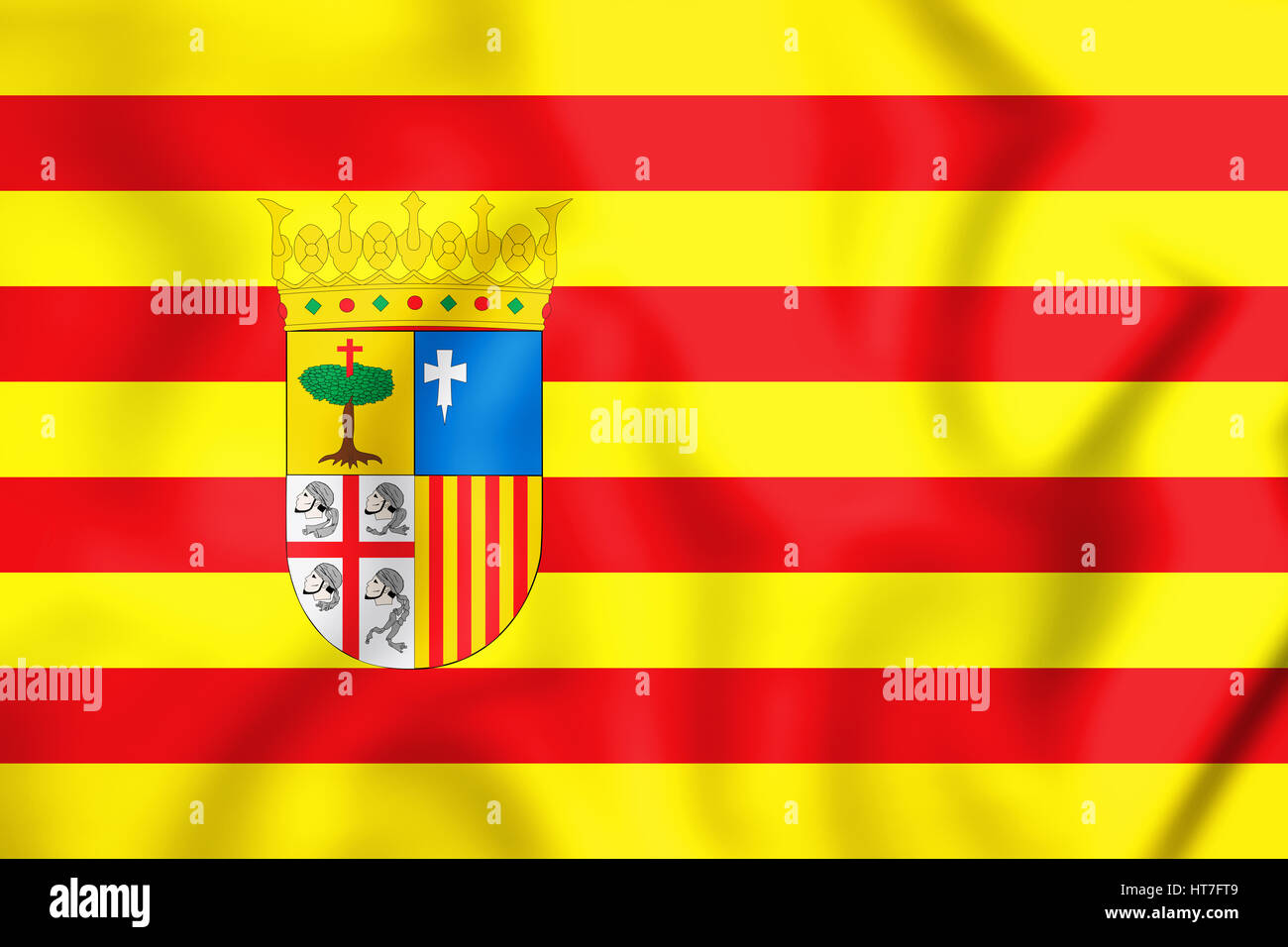 3D Bandiera di Aragona, Spagna. 3D'illustrazione. Foto Stock