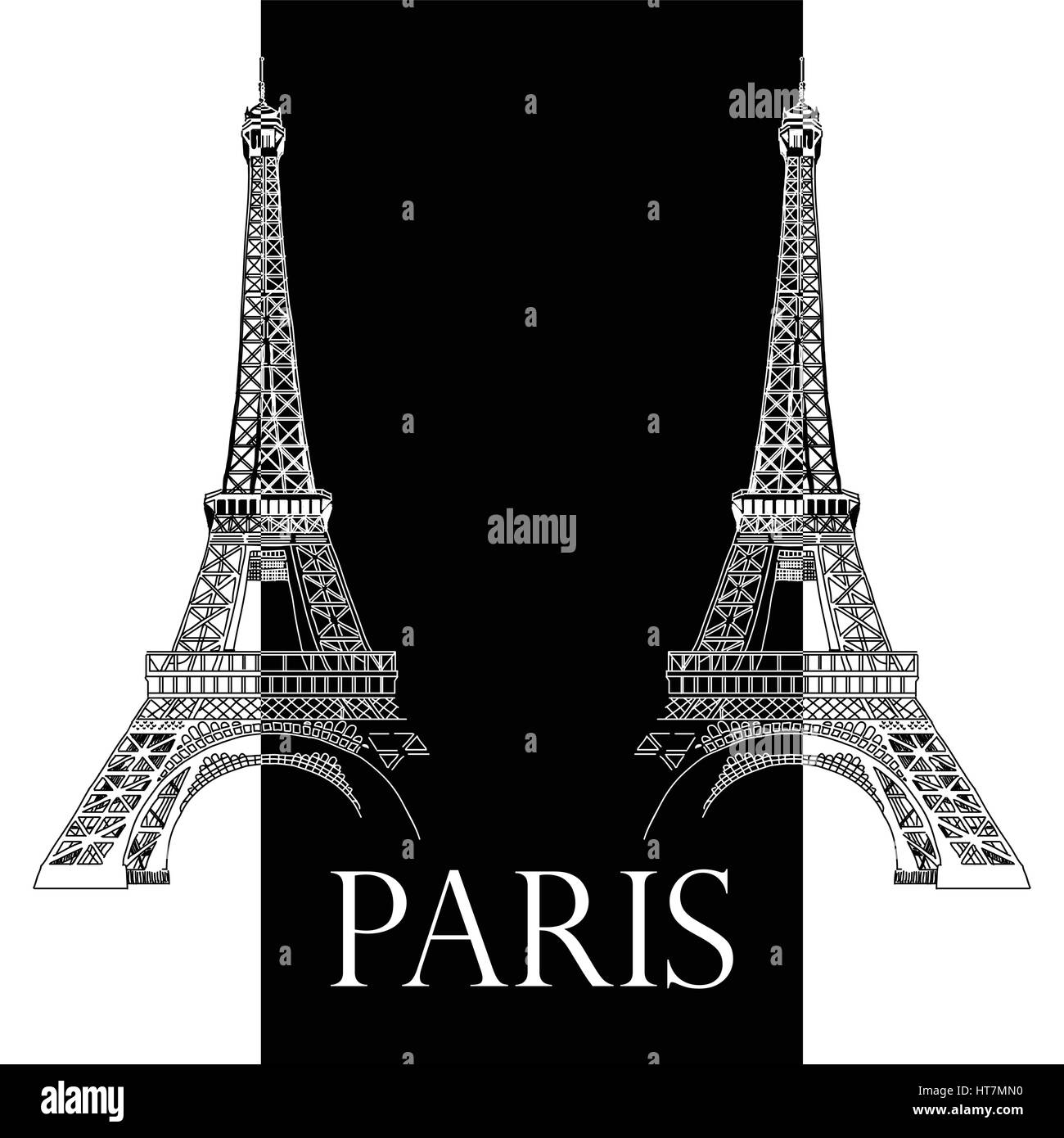 Vettore di disegno a mano illustrazione con due in bianco e nero la Torre Eiffel Illustrazione Vettoriale