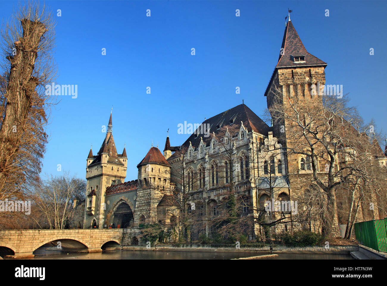 Castello di Vajdahunyad nel parco della città (Varosliget), Budapest, Ungheria Foto Stock