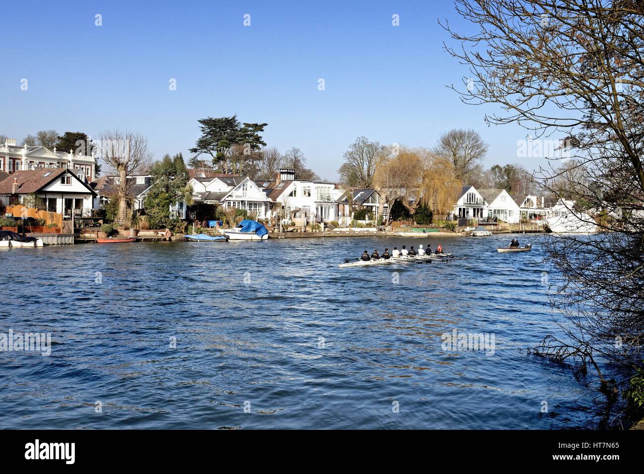 Case residenziali dal fiume Tamigi a Lower Sunbury Surrey UK Foto Stock