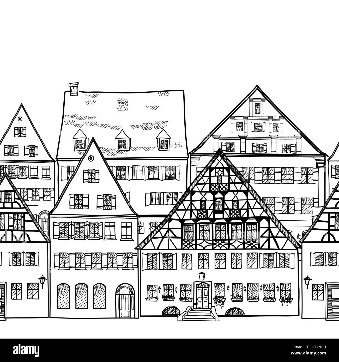 Città skyline panoramico vista. urbano edifici architettonici. cityscape sketch. Illustrazione Vettoriale