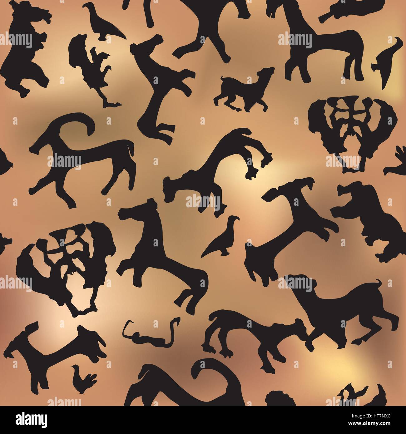 Ornamento antico seamless pattern animali cavernicoli silhouette sullo sfondo Illustrazione Vettoriale