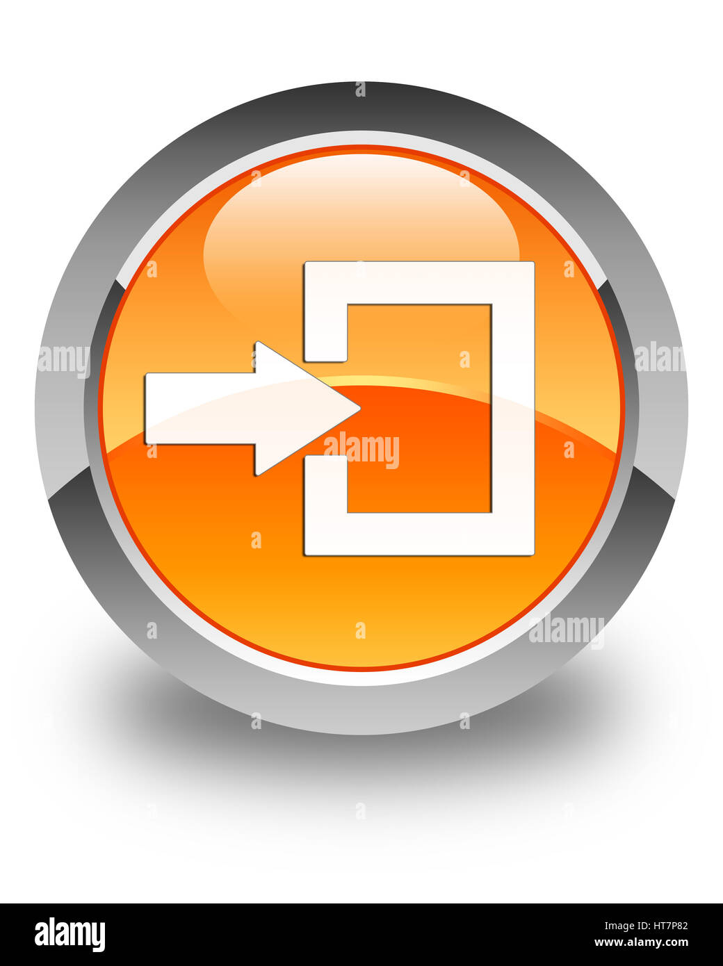 Login Icona isolate su arancio lucido pulsante rotondo illustrazione astratta Foto Stock