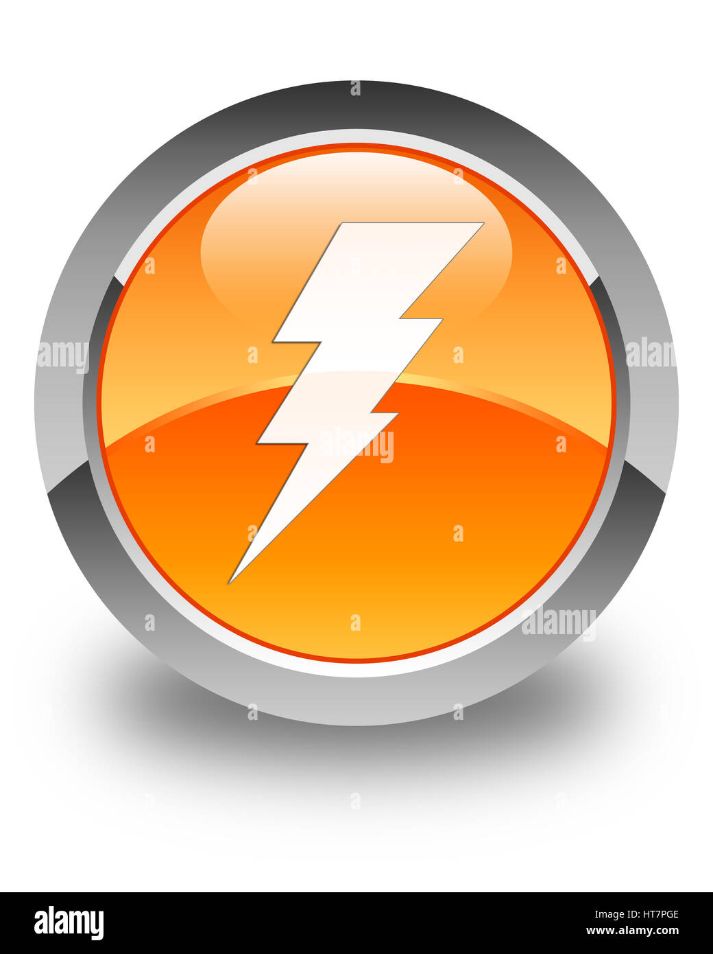 Icona di elettricità isolate su arancio lucido pulsante rotondo illustrazione astratta Foto Stock