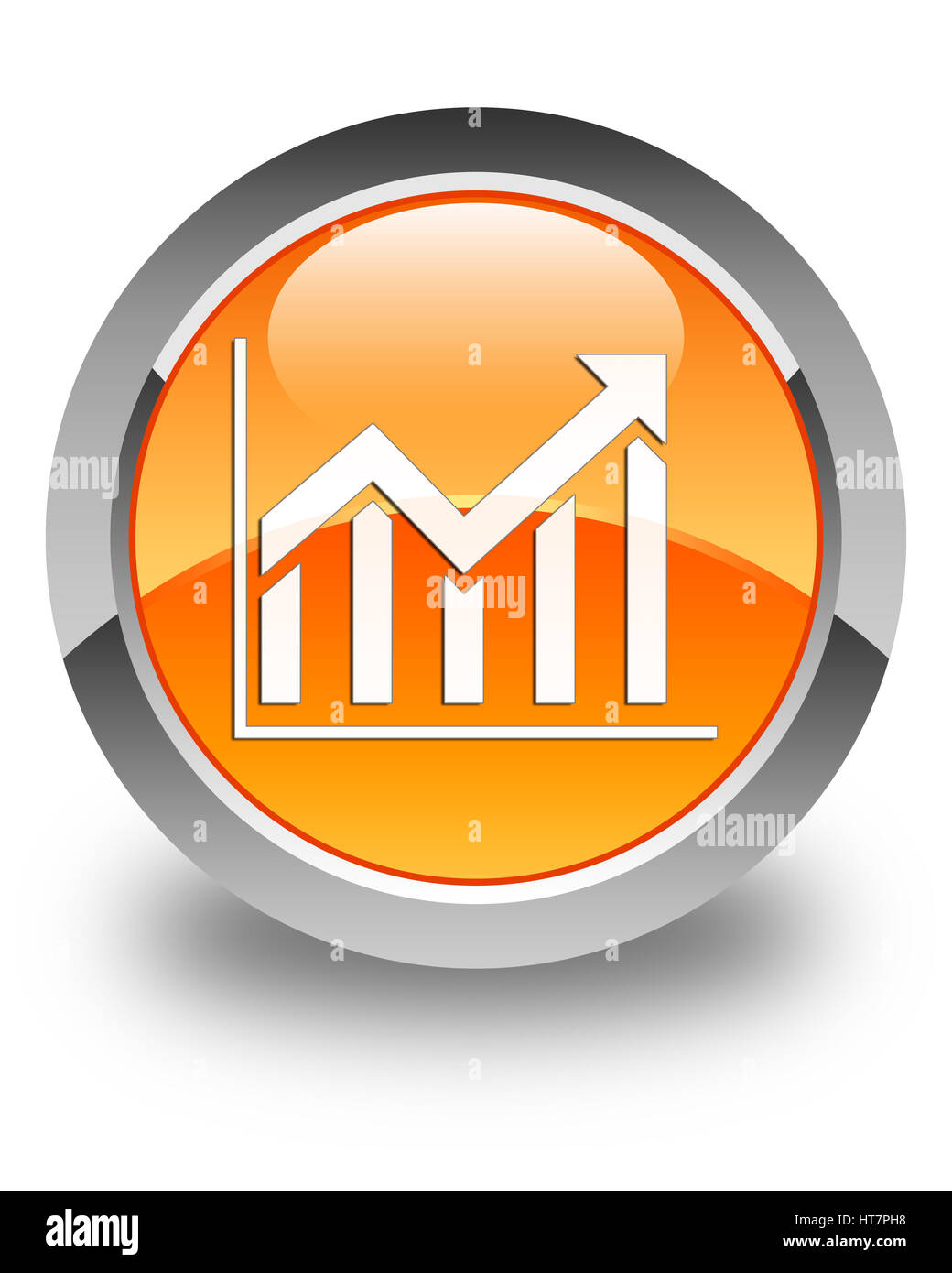 Icona statistiche isolate su arancio lucido pulsante rotondo illustrazione astratta Foto Stock