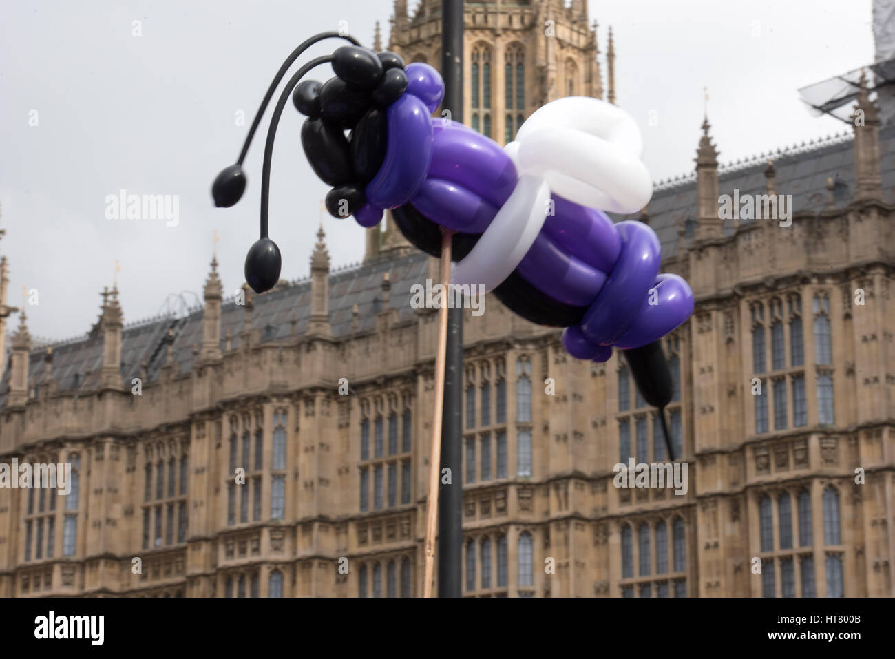 Londra, Regno Unito. 8 Marzo 2017.palloncino wasp presso le donne contro lo stato di disuguaglianza Pensiobn protesta al di fuori della House of Commons il bilancio credito al giorno: Ian Davidson/Alamy Live News Foto Stock