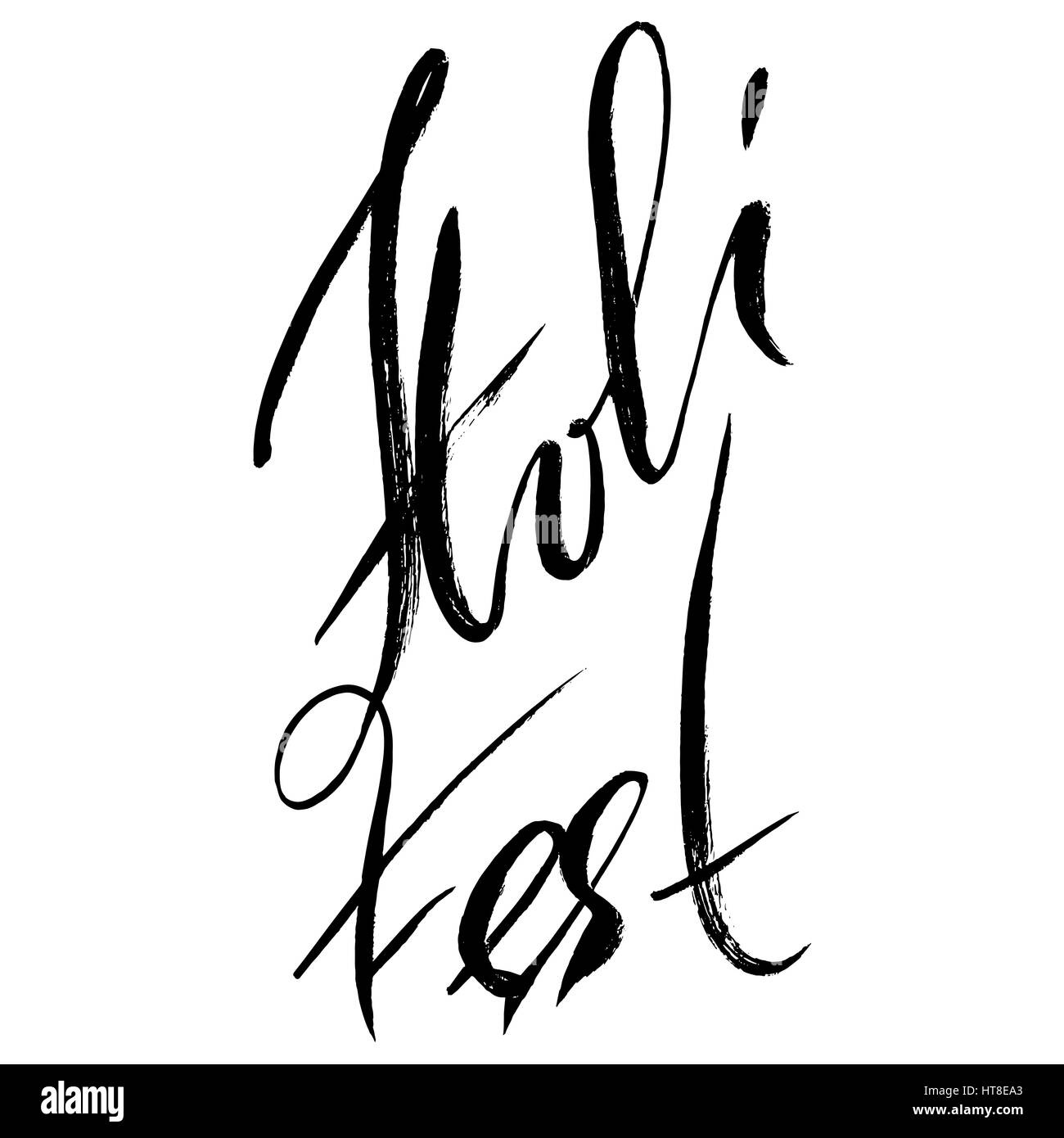 Illustrazione Vettoriale. Disegnato a mano lettering spazzola di Holi Fest. Grunge iscrizione di inchiostro. Illustrazione Vettoriale
