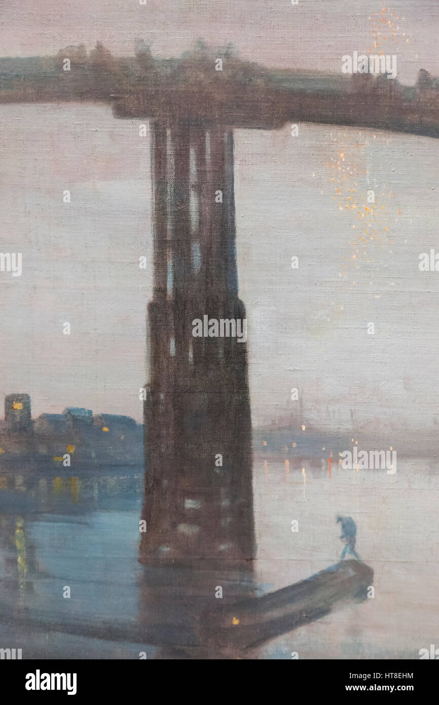 Pittura intitolato Nocturne: Blu e Oro - il vecchio ponte di Battersea da James Abbot McNeill Whistler datata 1875 Foto Stock