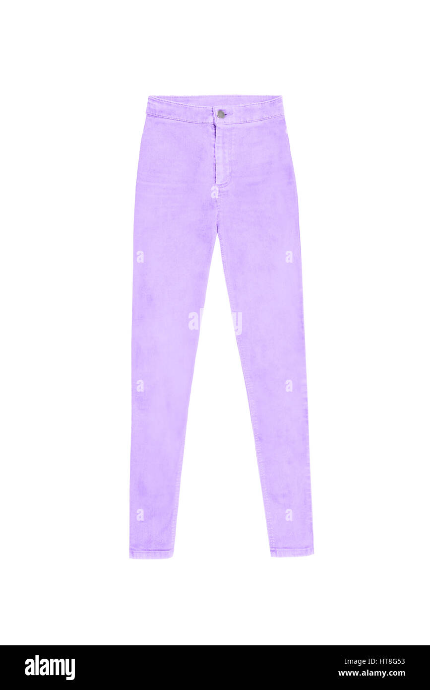 Viola di lavanda high waist skinny jeans, isolato su sfondo bianco, Foto Stock