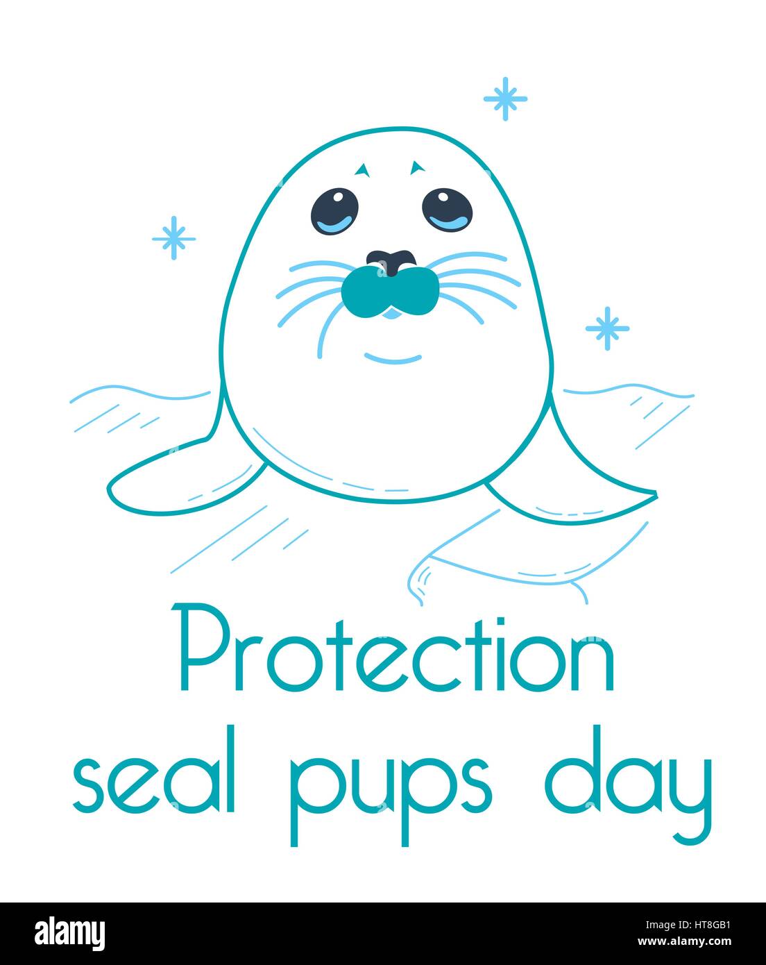 Biglietto di auguri. Holiday - Protezione cuccioli di foca. Icona di stile lineare Illustrazione Vettoriale