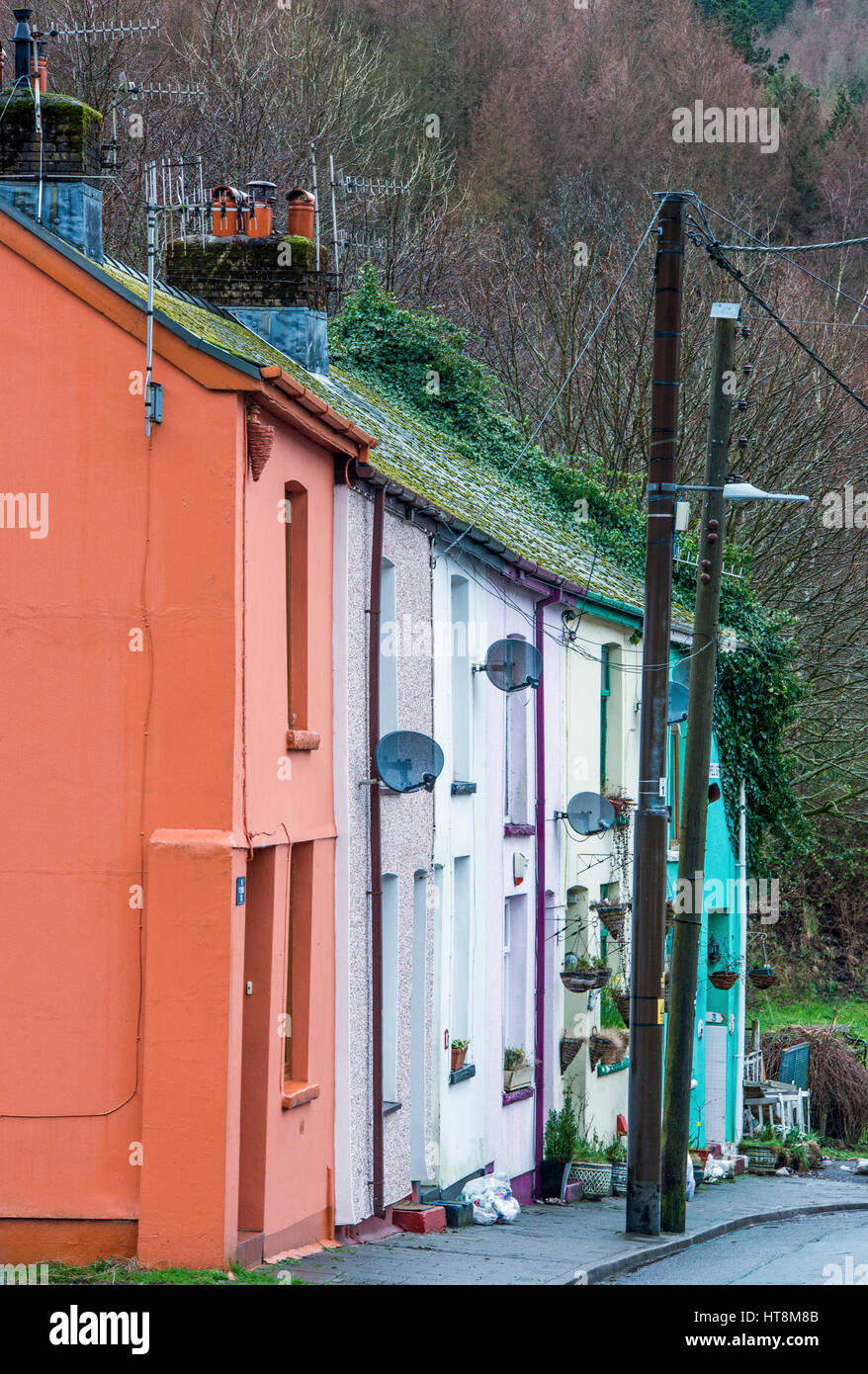 Chapel Street nella ex comunità mineraria villaggio di Blaencwm nella Rhondda Valley, Galles del Sud Foto Stock