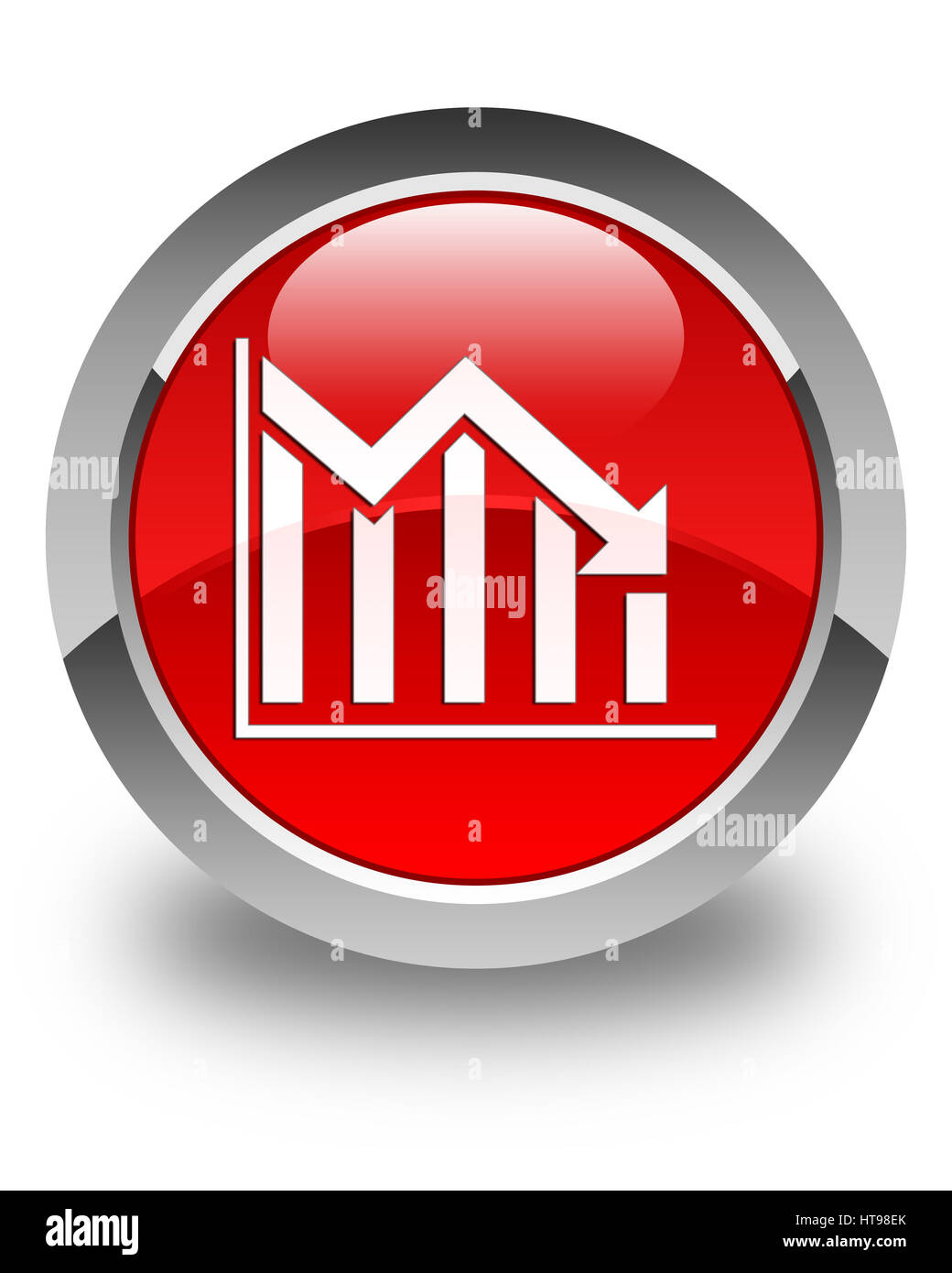 Statistiche icona giù isolato sul rosso lucido pulsante rotondo illustrazione astratta Foto Stock