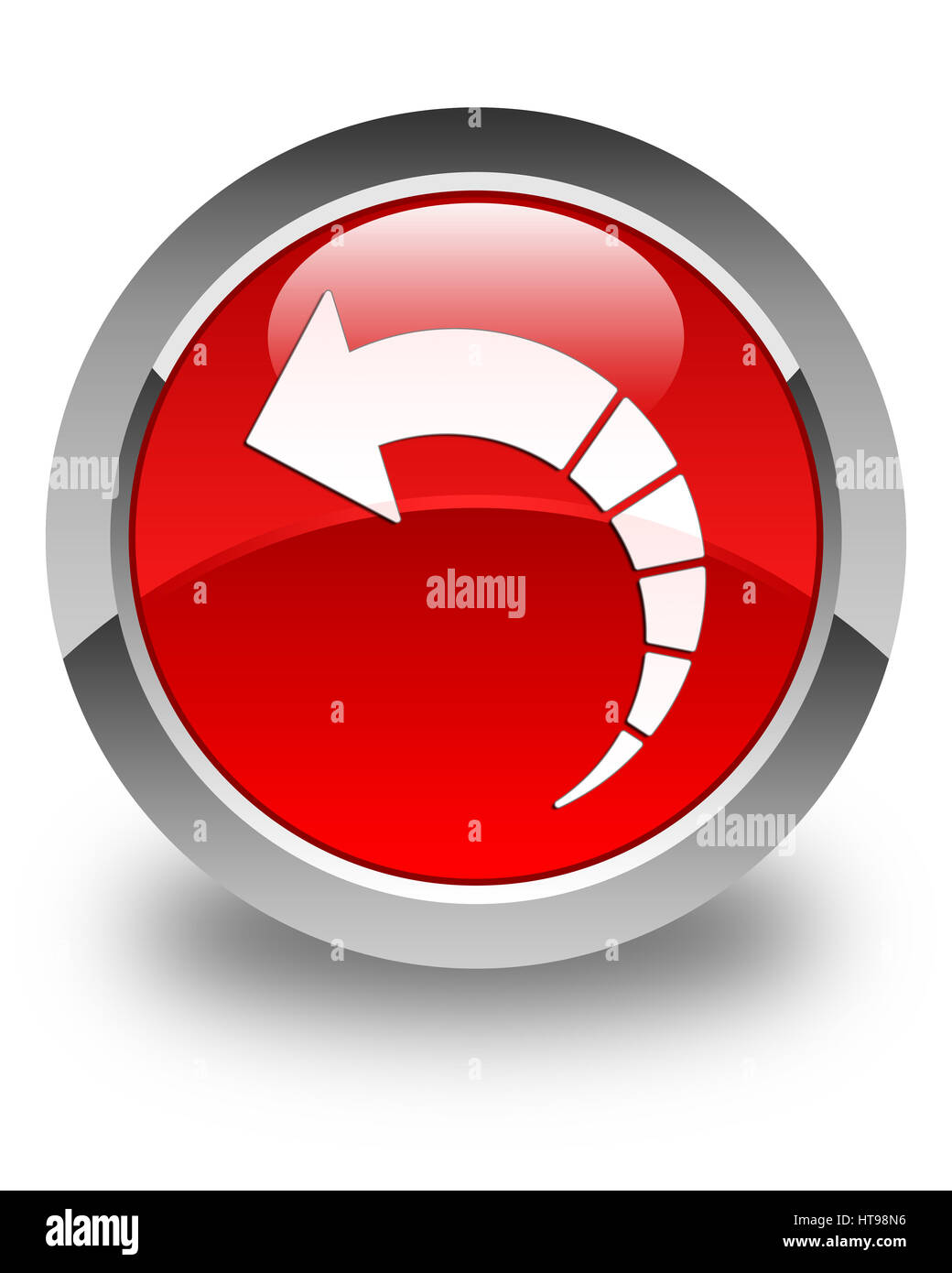 Icona freccia indietro isolato sul rosso lucido pulsante rotondo illustrazione astratta Foto Stock