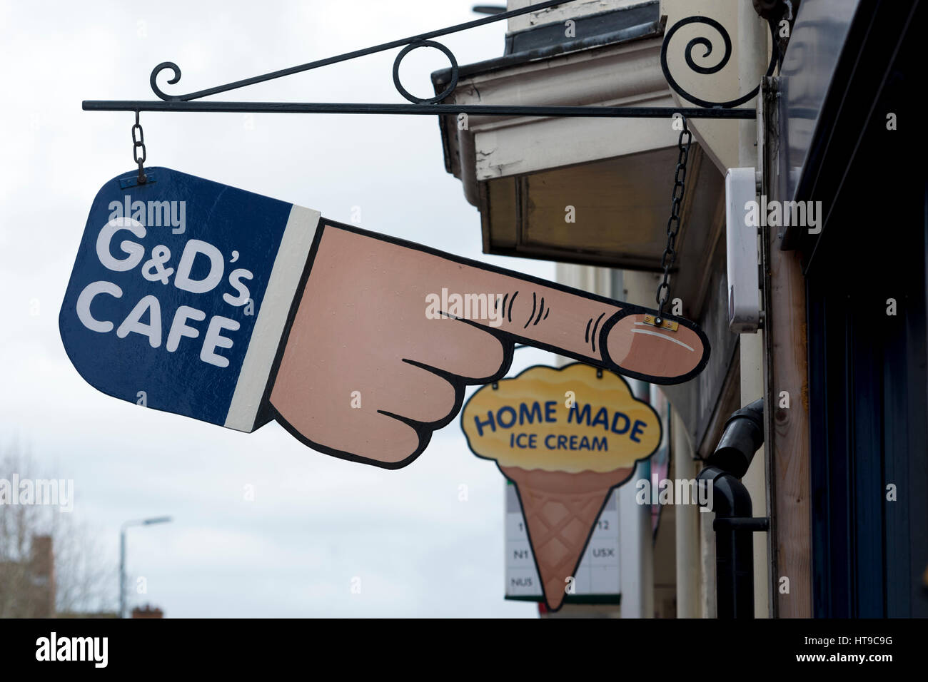 Cafe segno, Cowley Road, Oxford, Regno Unito Foto Stock