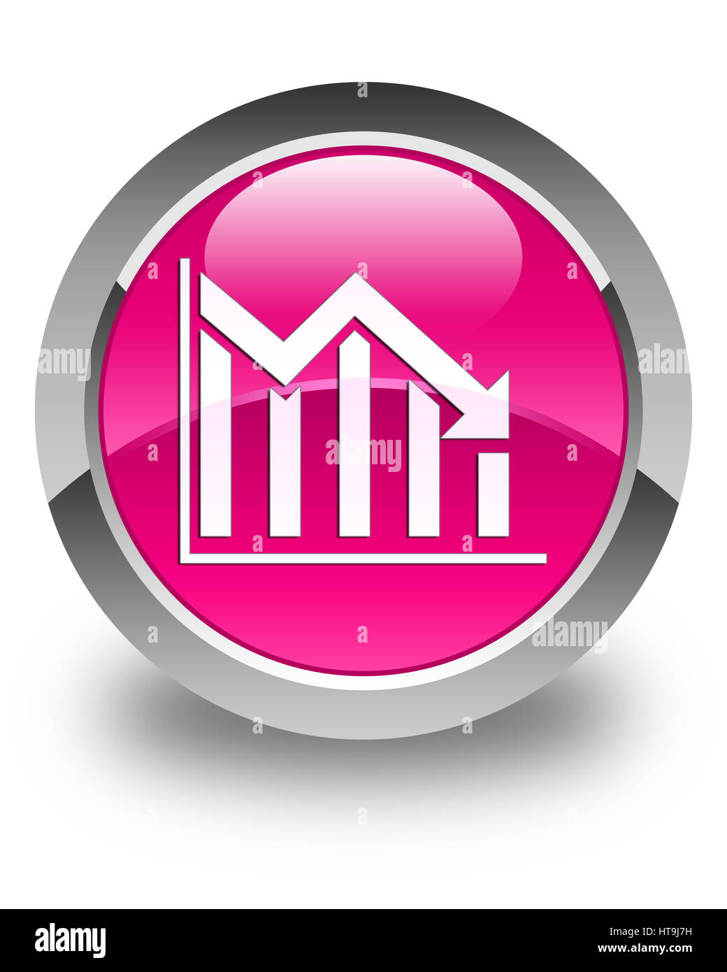 Statistiche icona giù isolati su carta lucida rosa pulsante rotondo illustrazione astratta Foto Stock